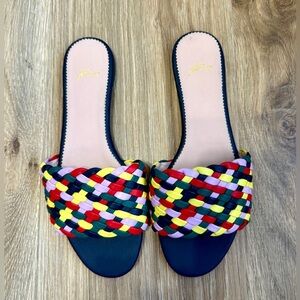 J Crew Leather Woven Slide Sandals Women’s Size 7 Colorful Braided Slip On